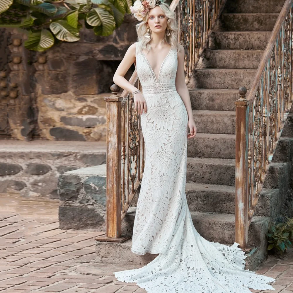 Beach Wedding Dress White Sexy Deep V Neck Mermaid Wedding Gown Elegant Boho Lace Bridal Gown Sweep Train Open Back Princess
Beach Wedding Dress White Sexy Deep V Neck Mermaid Wedding Gown Elegant Boho Lace Bridal Gown Sweep Train Open Back Princess