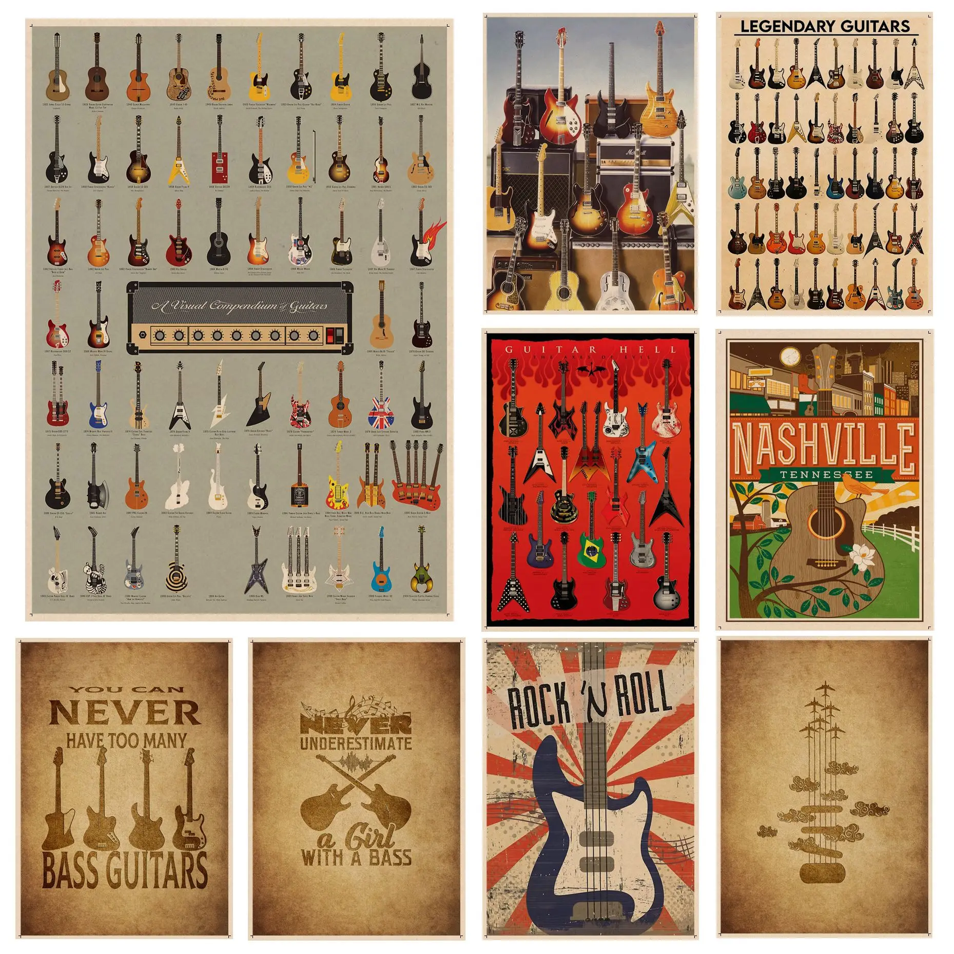 

Коллекция гитар аниме постеры клейкие причудливые наклейки на стену для гостиной бара украшение кавайный Декор для комнаты