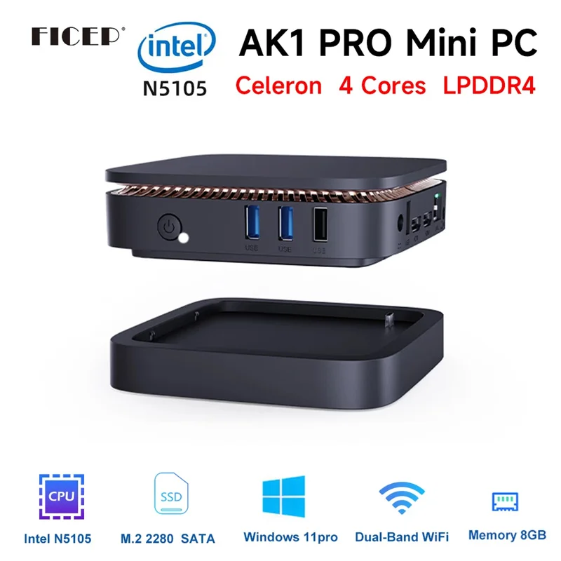 Мини-ПК Ficep AK1 Pro, Intel Celeron N5105, Windows 11 Pro DDR4, 8 + 256 Гб SSD, Wi-Fi
Мини-ПК Ficep AK1 Pro, Intel Celeron N5105, Windows 11 Pro DDR4, 8 + 256 Гб SSD, Wi-Fi