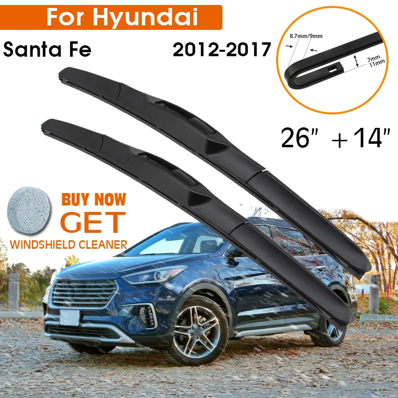 Car Wiper Blade For Hyundai Santa Fe 2012-2017 Windshield Rubber Silicon Refill Front Window Wiper 26"+14" LHD RHD Accessories
Car Wiper Blade For Hyundai Santa Fe 2012-2017 Windshield Rubber Silicon Refill Front Window Wiper 26"+14" LHD RHD Accessories