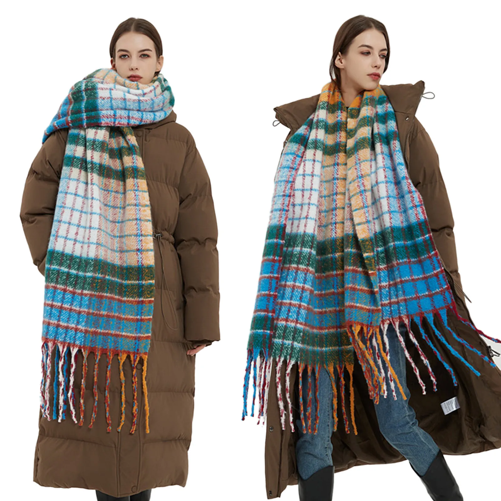

2023 Winter Plaid Cashmere Scarf Fashion Shawl Colored Chequered Scarves Warm Students' Necks Thicker Shawl Long Tassel
