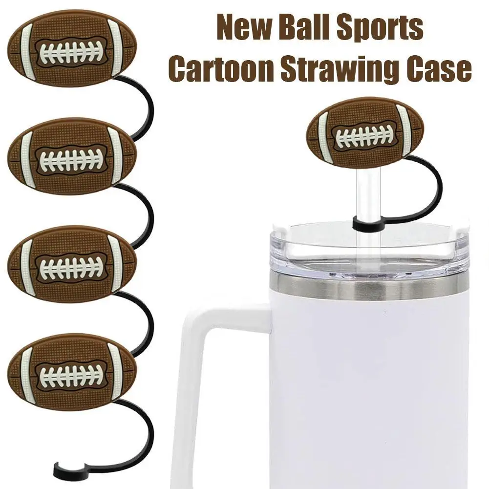 

4pcs Drinking Straw Tips Lids Cute Straw Covers Football Rugby Straw Tips Cover Splash Proof Plugs Cover Party Straw Decoration