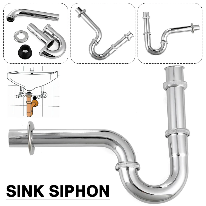 

Stainless Steel Sink Siphon Pipe Practical Odor Trap Pipes Tool Durable Bathroom Kitchen Basin Drains Accessories
