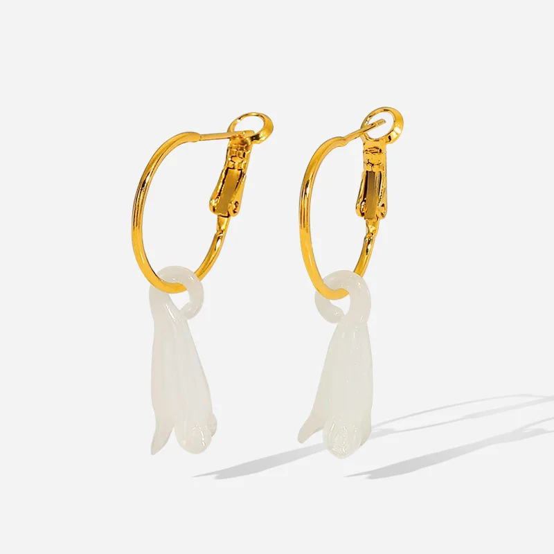 Minar INS Fashion White Semi-precious Stone Magnolia Hoop Earrings for Women 18K Gold Plated Stainless Steel Earring Oorbellen
Minar INS Fashion White Semi-precious Stone Magnolia Hoop Earrings for Women 18K Gold Plated Stainless Steel Earring Oorbellen
