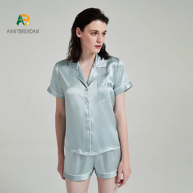 19MM mulberry Silk Pajamas for women Shorts Suit Summer Lapels Silk sleeping clothes Home Wear pijama mujer ropa de dormir 
19MM mulberry Silk Pajamas for women Shorts Suit Summer Lapels Silk sleeping clothes Home Wear pijama mujer ropa de dormir