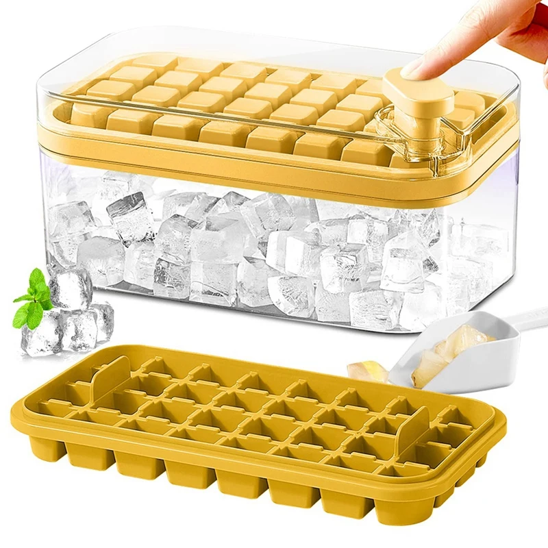 2Piece Ice-Cube Tray With Lid And Bin Ice-Cube Trays For Freezer 64 Pcs Ice-Cube Mold (Yellow)
2Piece Ice-Cube Tray With Lid And Bin Ice-Cube Trays For Freezer 64 Pcs Ice-Cube Mold (Yellow)