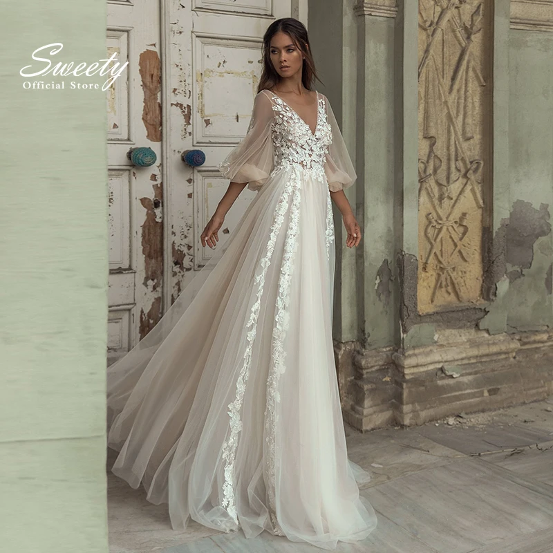 Elegant Backless Wedding Dress Organza With Embroidery Lace A-line Floor Length O-neck Bishop Sleeve Bridal Gowns Vestido De Nov
Elegant Backless Wedding Dress Organza With Embroidery Lace A-line Floor Length O-neck Bishop Sleeve Bridal Gowns Vestido De Nov