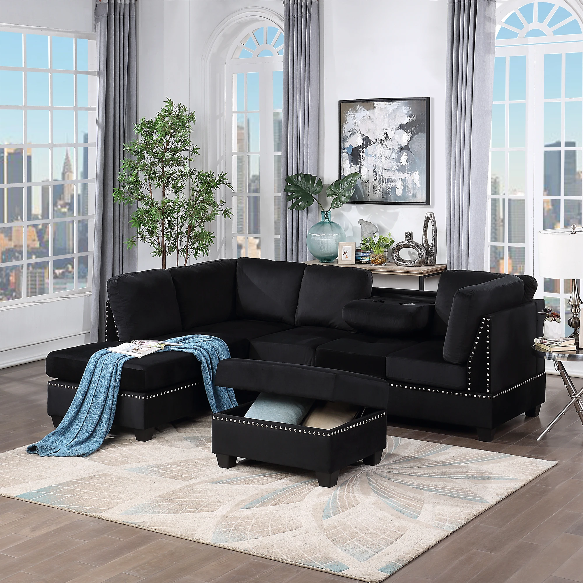 L-shape Couch Sofa Space Saving with Storage Ottoman Rivet Ornament for Small or Large Space Dorm Apartment
L-shape Couch Sofa Space Saving with Storage Ottoman Rivet Ornament for Small or Large Space Dorm Apartment