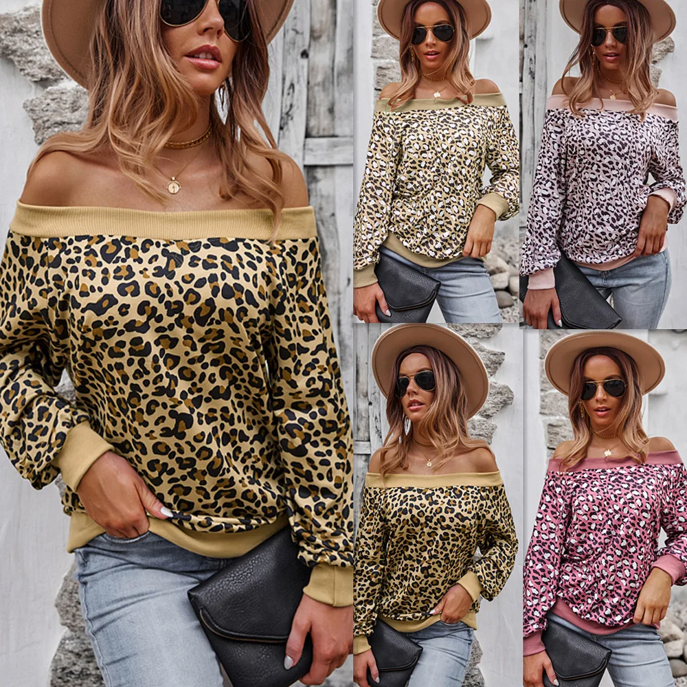 Off shoulder top leopard print T-shirt 2023 long sleeved sexy casual women's clothing
Off shoulder top leopard print T-shirt 2023 long sleeved sexy casual women's clothing