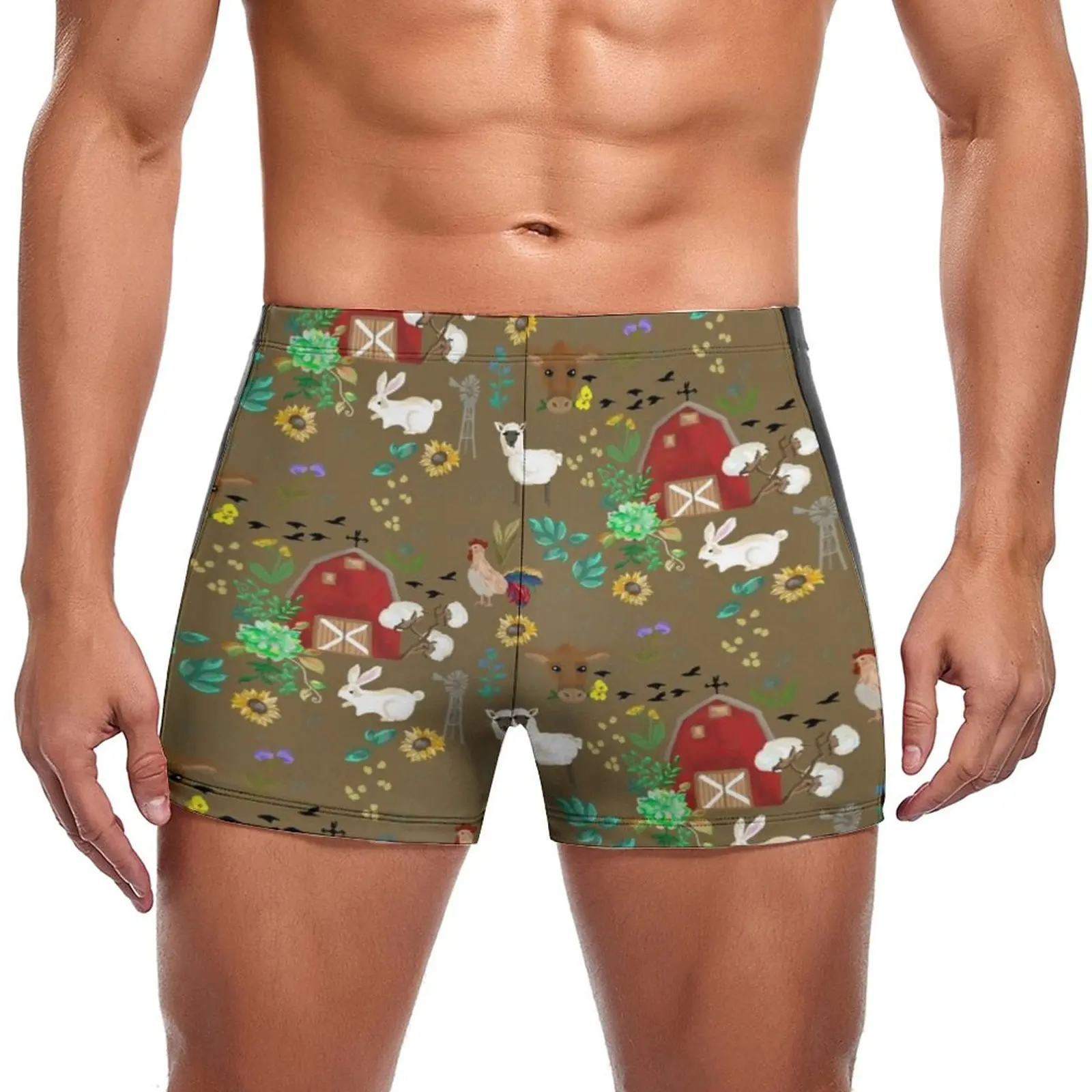 

Farm House Swimming Trunks Funny Animal Print Pool Fashion Swim Shorts Stay-in-Shape Plus Size Men Swimsuit