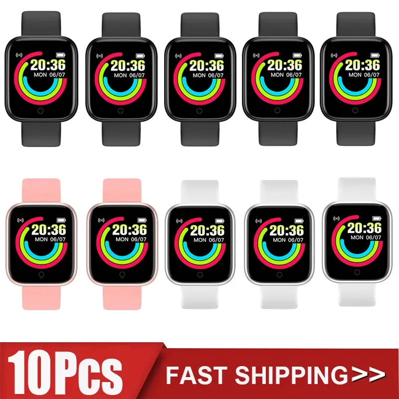 

10Pcs Smartwatch D20 Men Women Smart Watch Y68 Fitness Tracker Sports Heart Rate Monitor Bluetooth Wristwatch for IOS Android