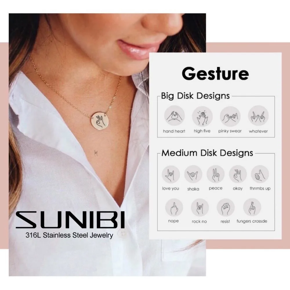 SUNIBI 316L Stainless Steel Necklaces Engraved Love You Okay Peace Gesture Pendants Necklace for Women 14K Gold Fashion Jewelry
SUNIBI 316L Stainless Steel Necklaces Engraved Love You Okay Peace Gesture Pendants Necklace for Women 14K Gold Fashion Jewelry