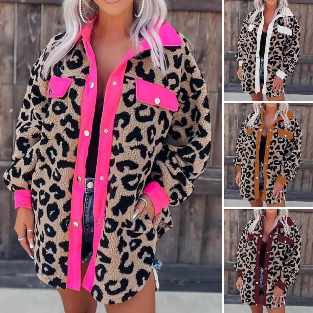 Women Winter Coat Plush Thick Leopard Print Single-breasted Soft Warm Cardigan Contrast Colors Pockets Lady Jacket for Outdoor
Women Winter Coat Plush Thick Leopard Print Single-breasted Soft Warm Cardigan Contrast Colors Pockets Lady Jacket for Outdoor