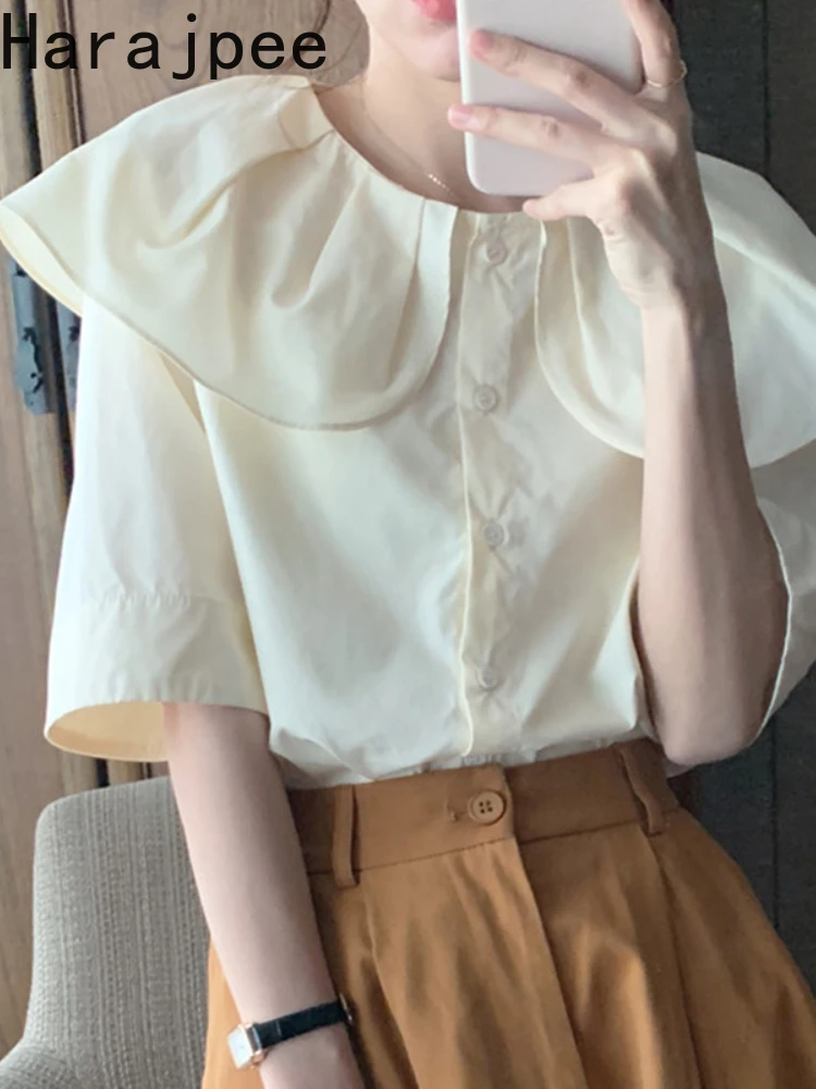 Harajpee Doll Collar Shirt French Style Elegant Summer New 2022 Loose Casual Blouse Korean Chic Solid Women Short Sleeve Tops
Harajpee Doll Collar Shirt French Style Elegant Summer New 2022 Loose Casual Blouse Korean Chic Solid Women Short Sleeve Tops