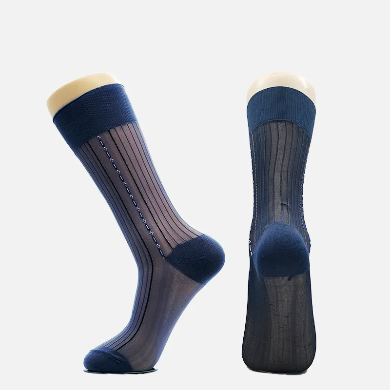 

6 Pairs/Lot Thin Nylon Long Socks for Men Calf Socks Vertical Stripes Comfortable Silk Stockings for Husband Fathers Gift Hombre