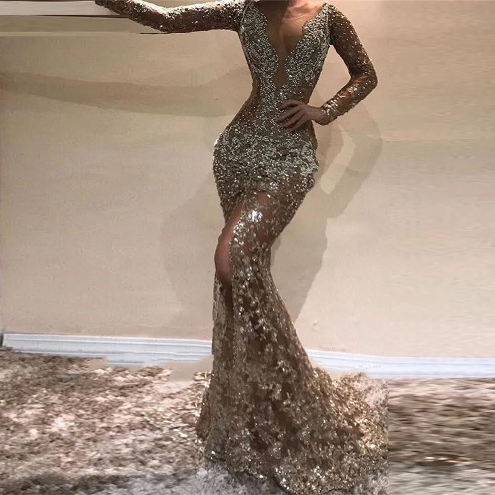 Open Back Embellishment Prom Dress Bead abiye abendkeilder Evening Dresses Front Slit Vestido De Festa Full Sleeves Formal Gown
Open Back Embellishment Prom Dress Bead abiye abendkeilder Evening Dresses Front Slit Vestido De Festa Full Sleeves Formal Gown