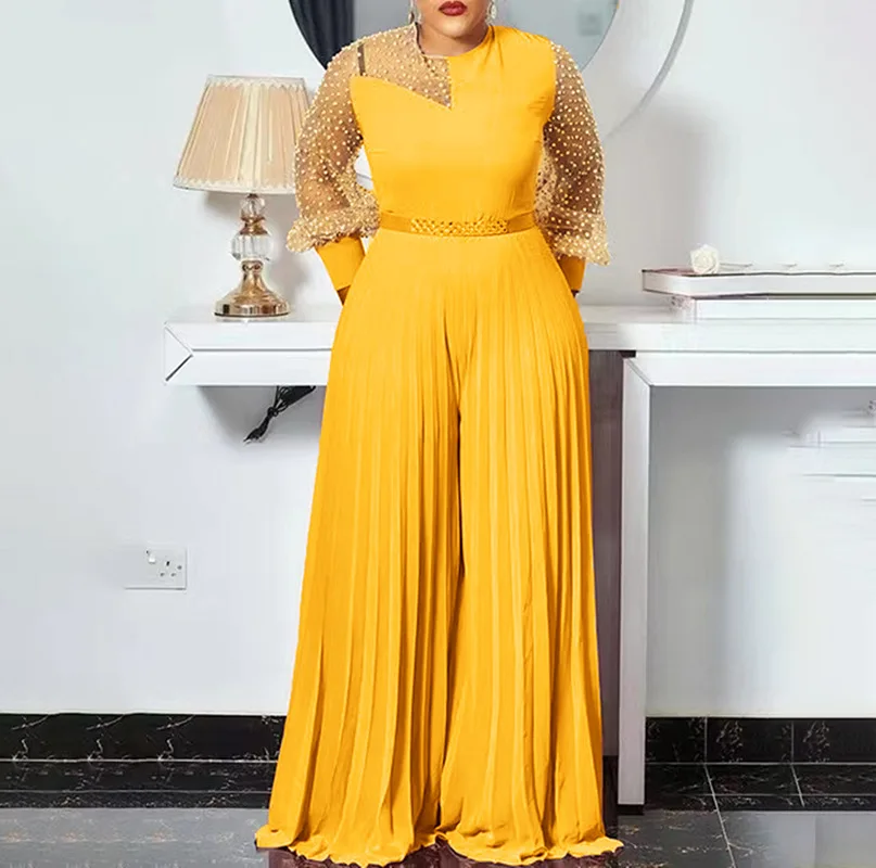 Women High Waist Jumpsuits See-Through Sleeve Pleated Wide Leg Pants Elegant Ladies One Piece Outfits Fashion Romper Overalls
Women High Waist Jumpsuits See-Through Sleeve Pleated Wide Leg Pants Elegant Ladies One Piece Outfits Fashion Romper Overalls