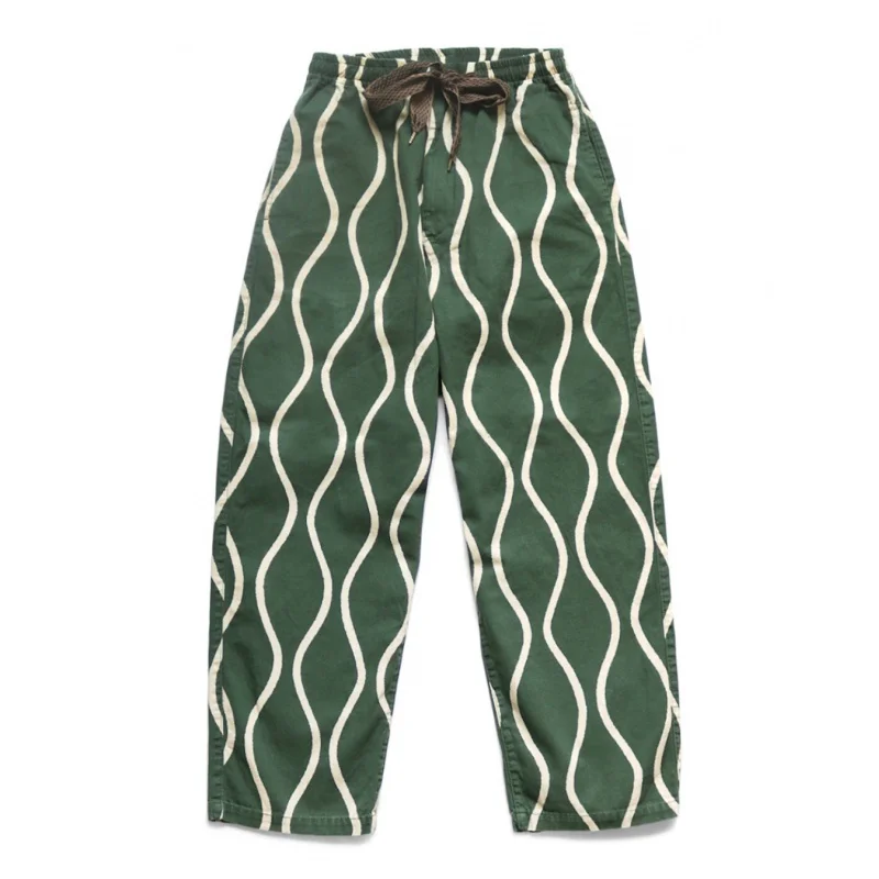 

KAPITAL Tang Grass Corrugated Printing Cotton And Flax Canvas Drawstring Casual Loose Trousers For Men Women