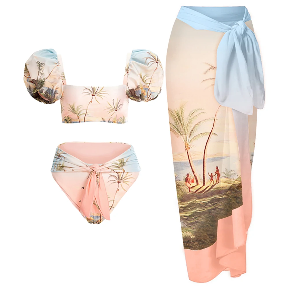Leaves Printed Bikini Puff Sleeve Split-joint Two-piece Swimsuit Separate Bandeau and Summer Dress High Waist Swimwear Beachwear
Leaves Printed Bikini Puff Sleeve Split-joint Two-piece Swimsuit Separate Bandeau and Summer Dress High Waist Swimwear Beachwear