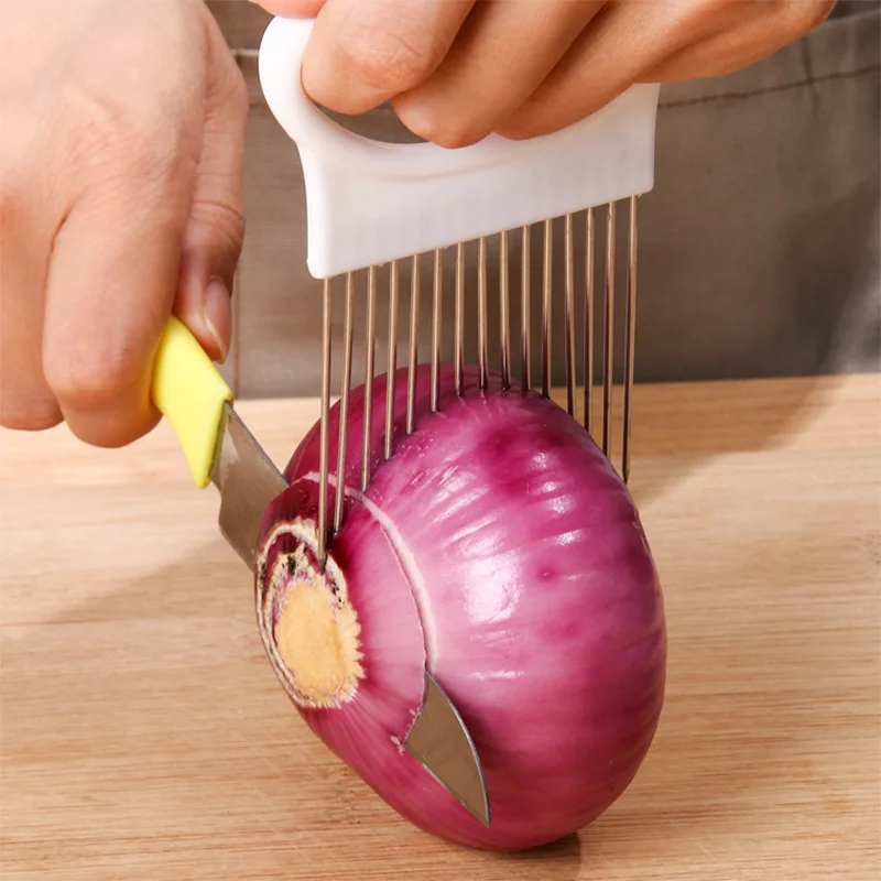 

Stainless Steel Onion Needle Vegetable Fruit Slicing Fixer Cutting Tomato Knife Holder Loosening Meat Needle Kitchen Tool