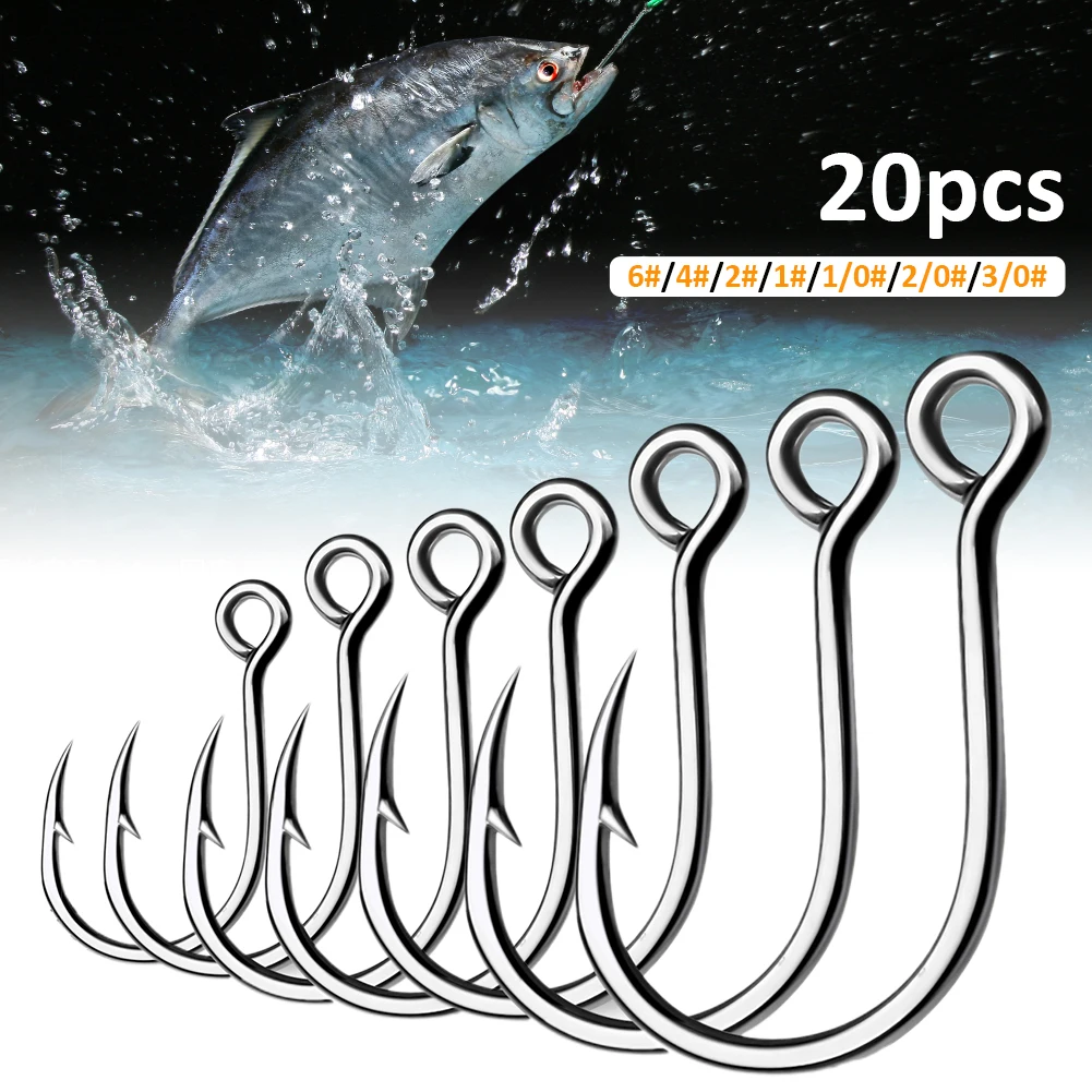 Big Eye Single Fishing Hooks 20pcs/Bag 6 Sizes High Carbon Steel Barbed Sharp Saltwater Fishhook Tackle Fishing Accessories
Big Eye Single Fishing Hooks 20pcs/Bag 6 Sizes High Carbon Steel Barbed Sharp Saltwater Fishhook Tackle Fishing Accessories