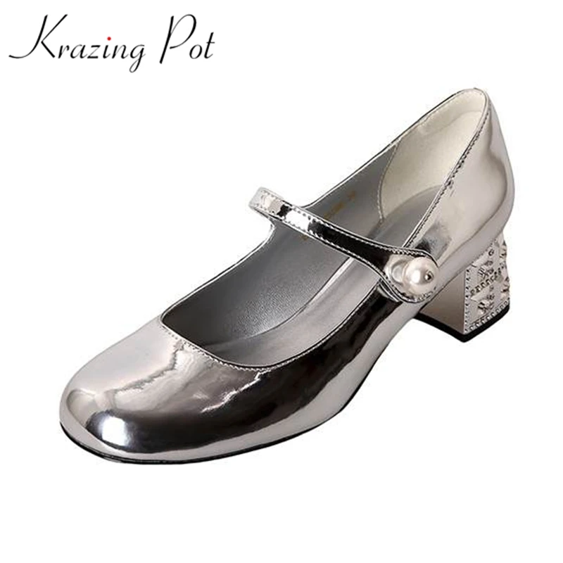 Krazing Pot cow leather strange style med heels crystal heels round toe summer shoes pearl buckle straps women shallow pumps
Krazing Pot cow leather strange style med heels crystal heels round toe summer shoes pearl buckle straps women shallow pumps