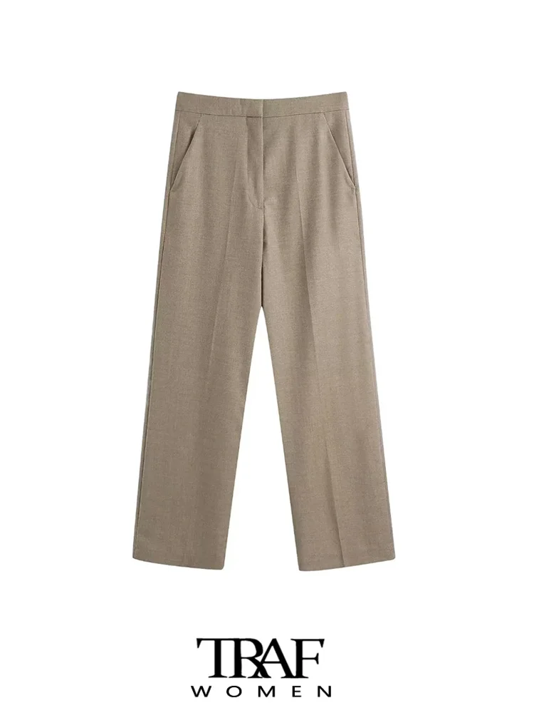 TRAF Women Fashion Side Pockets Straight Pants Vintage High Waist Zipper Fly Female Trousers Mujer 
TRAF Women Fashion Side Pockets Straight Pants Vintage High Waist Zipper Fly Female Trousers Mujer