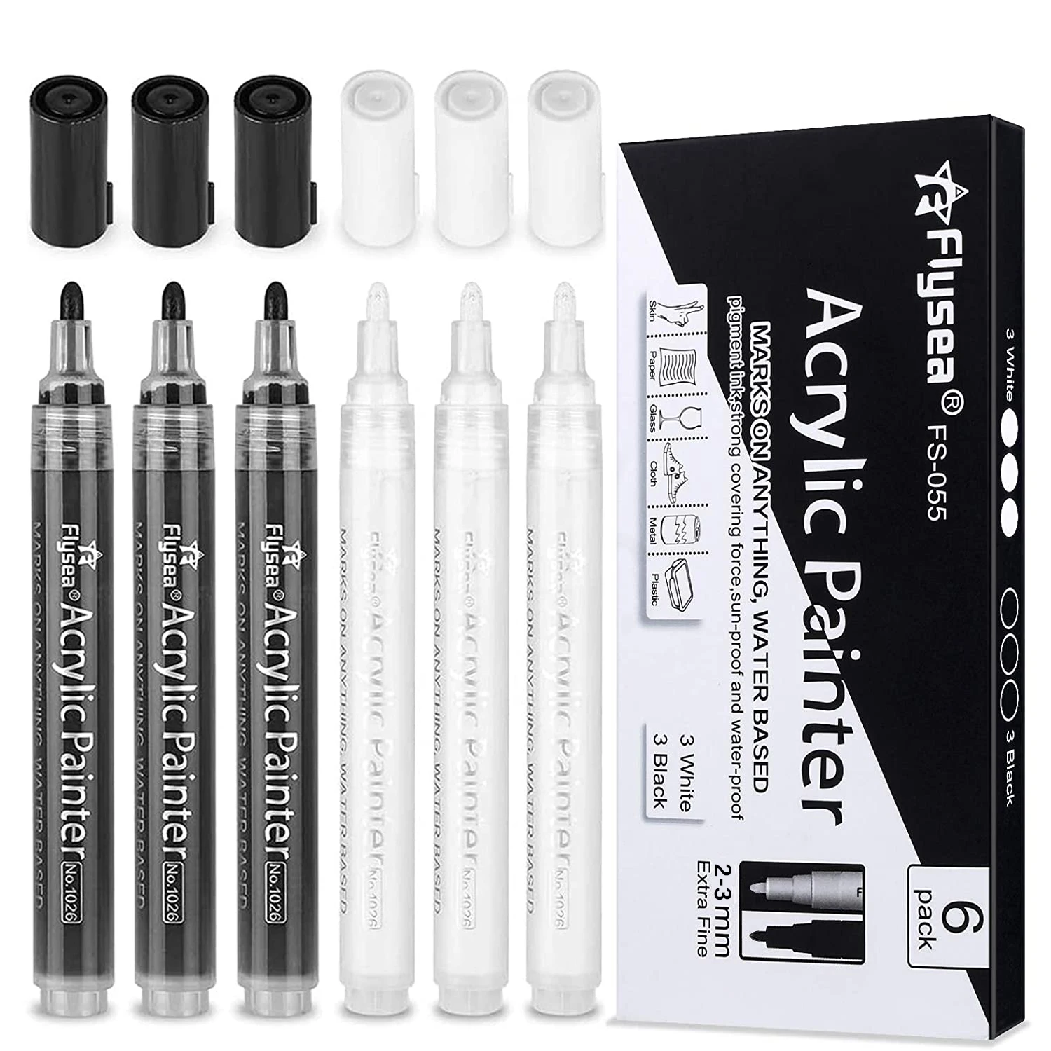 3 Black 3 White Paint Markers 2mm Tip Acrylic Paint Pens for Rock Painting Stone Water-Based Acrylic Paint Sets
3 Black 3 White Paint Markers 2mm Tip Acrylic Paint Pens for Rock Painting Stone Water-Based Acrylic Paint Sets