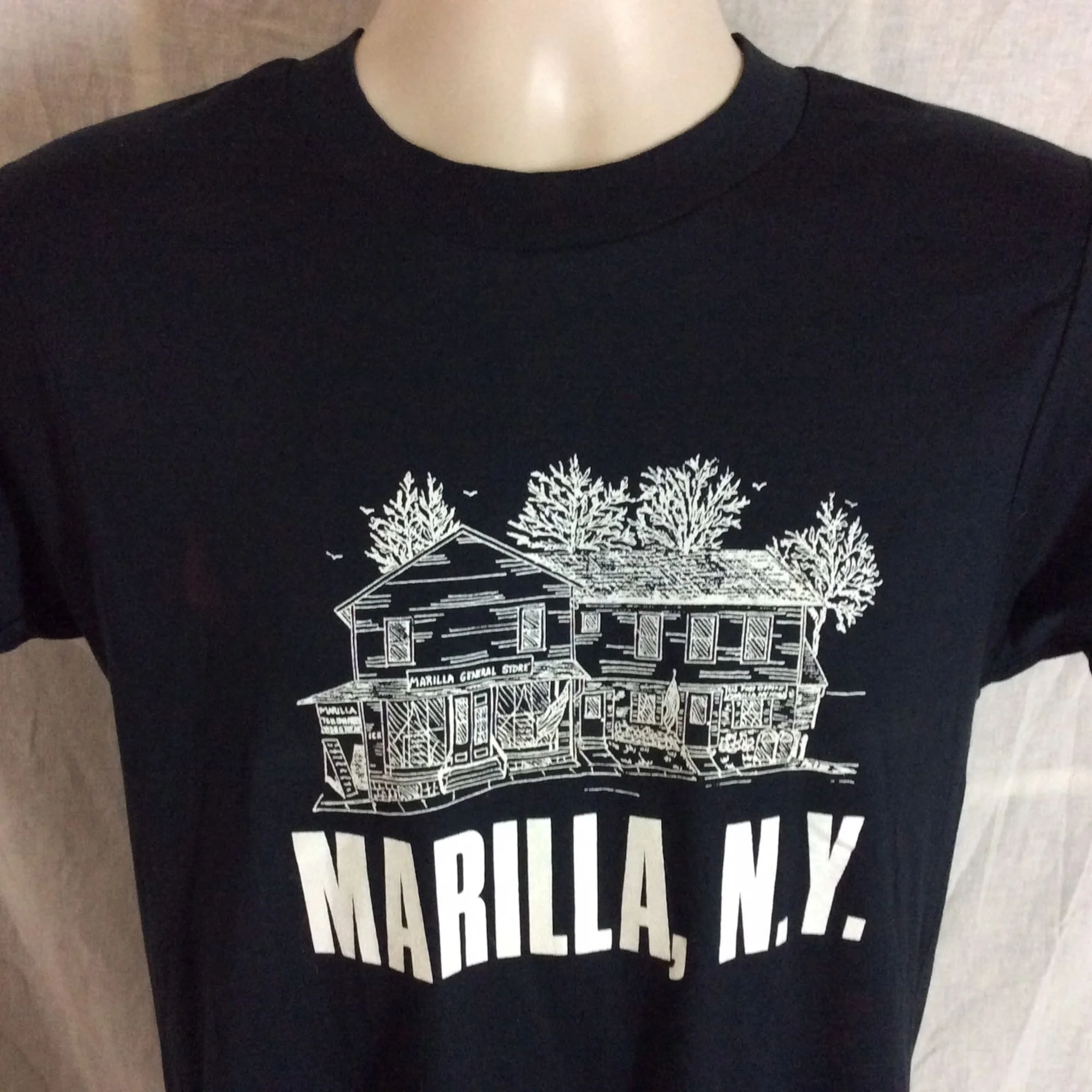 Vtg 80s Marilla Нью-Йорк Футболка черный S/M экран звезды 50/50 NY туристический сувенир