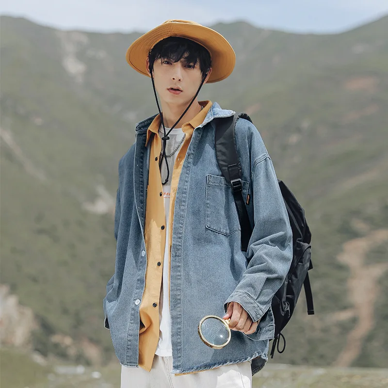 Korean New Hong Kong Style Men's Clothing 2021Autumn New Denim Long-Sleeved Shirt Men's Loose-Fitting Versatile Blouse Jacket Ja
Korean New Hong Kong Style Men's Clothing 2021Autumn New Denim Long-Sleeved Shirt Men's Loose-Fitting Versatile Blouse Jacket Ja