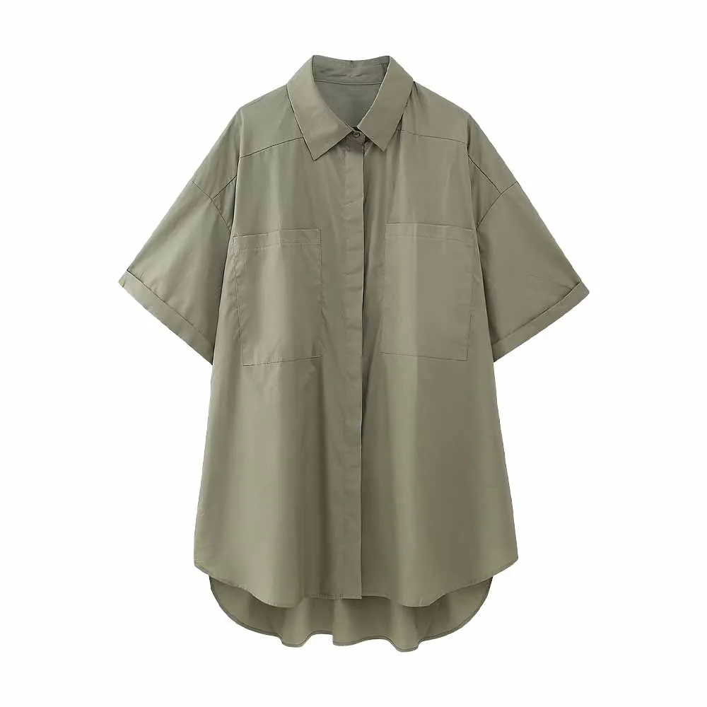 Летняя шикарная женская рубашка с карманами и коротким рукавом, повседневная однотонная дизайнерская женская модная Элегантная блузка TRAF, новинка 2023
Летняя шикарная женская рубашка с карманами и коротким рукавом, повседневная однотонная дизайнерская женская модная Элегантная блузка TRAF, новинка 2023