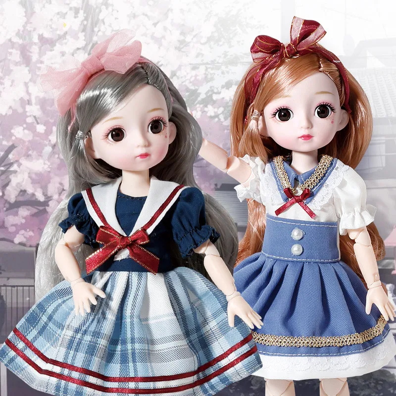 

New 30cm BJD Doll 23 Movable Jointed Dolls 3D Big Eyes 1/6 BJD Campus Style Clothes Dress Make Up Dolls DIY Toy Gift for Girls