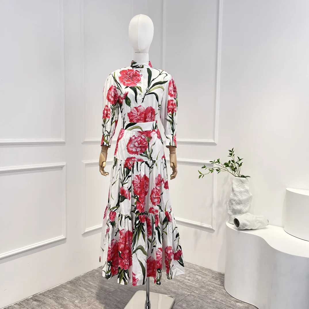 High Quality Vintage Floral Printing Blouse and Skirt Two Pieces Set 2023 Spring Summer for Women
High Quality Vintage Floral Printing Blouse and Skirt Two Pieces Set 2023 Spring Summer for Women