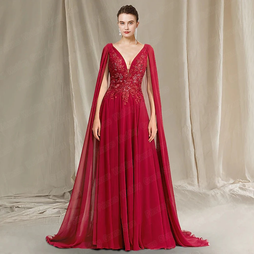 Casual Chiffon Mother Of The Bride Dress For Weddings With Cape Floor Length Applique Backless Guest Party Gown V Neck Vestidos
Casual Chiffon Mother Of The Bride Dress For Weddings With Cape Floor Length Applique Backless Guest Party Gown V Neck Vestidos