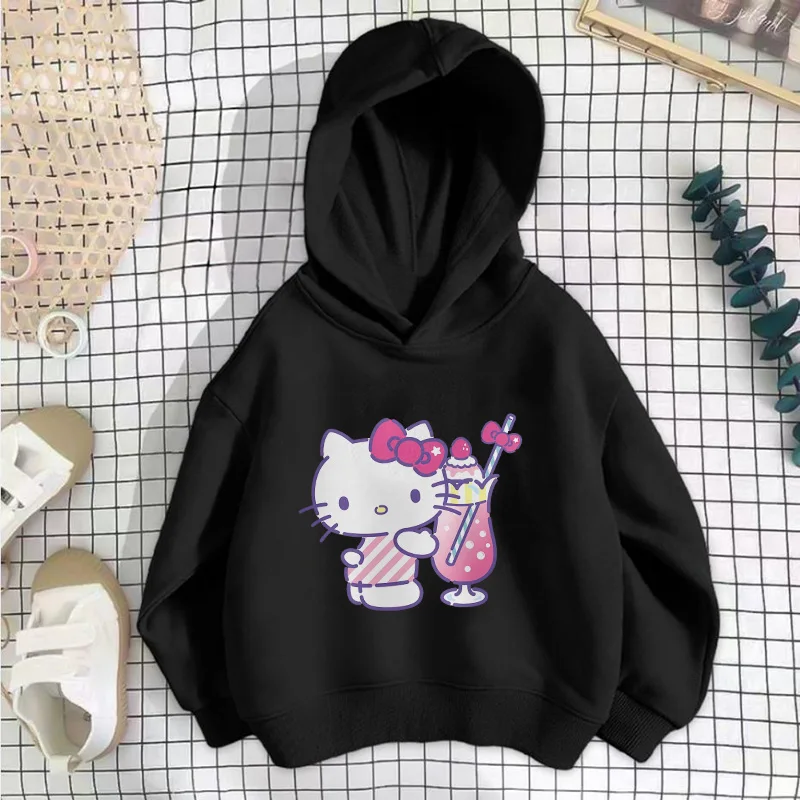 

Детская Толстовка Hello Kitty толстовки Sanrio Kawaii Модный пуловер Аниме Манга Мультфильмы для девочек мальчиков и детей повседневная одежда топы