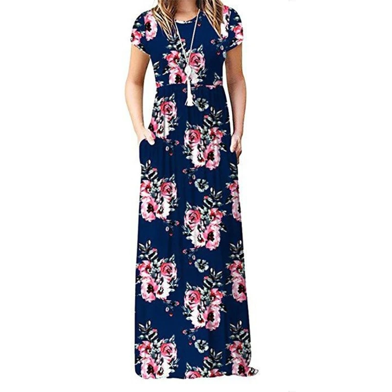 Women Boho Floral Print Short Sleeve Round Neck Maxi Long Dress with Pockets Empire High Waist Pleated Loose Sundress
Women Boho Floral Print Short Sleeve Round Neck Maxi Long Dress with Pockets Empire High Waist Pleated Loose Sundress