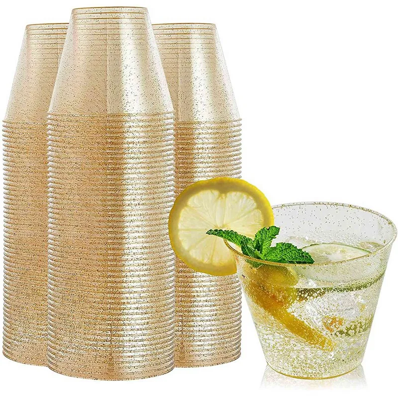 Gold Plastic Cups Clear Plastic Wine Glasses, Fancy Disposable Hard Plastic Cups With Gold Glitter For Party Cups 100Pcs
Gold Plastic Cups Clear Plastic Wine Glasses, Fancy Disposable Hard Plastic Cups With Gold Glitter For Party Cups 100Pcs