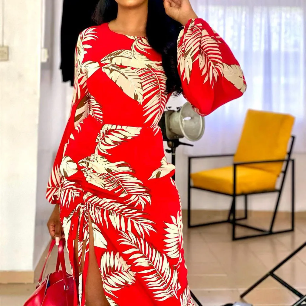 Women Dress Summer Spring Slim Flower Print Long Sleeve Asymmetric Drawstring High Waist Crewneck Slit Temperament Long Dress
Women Dress Summer Spring Slim Flower Print Long Sleeve Asymmetric Drawstring High Waist Crewneck Slit Temperament Long Dress