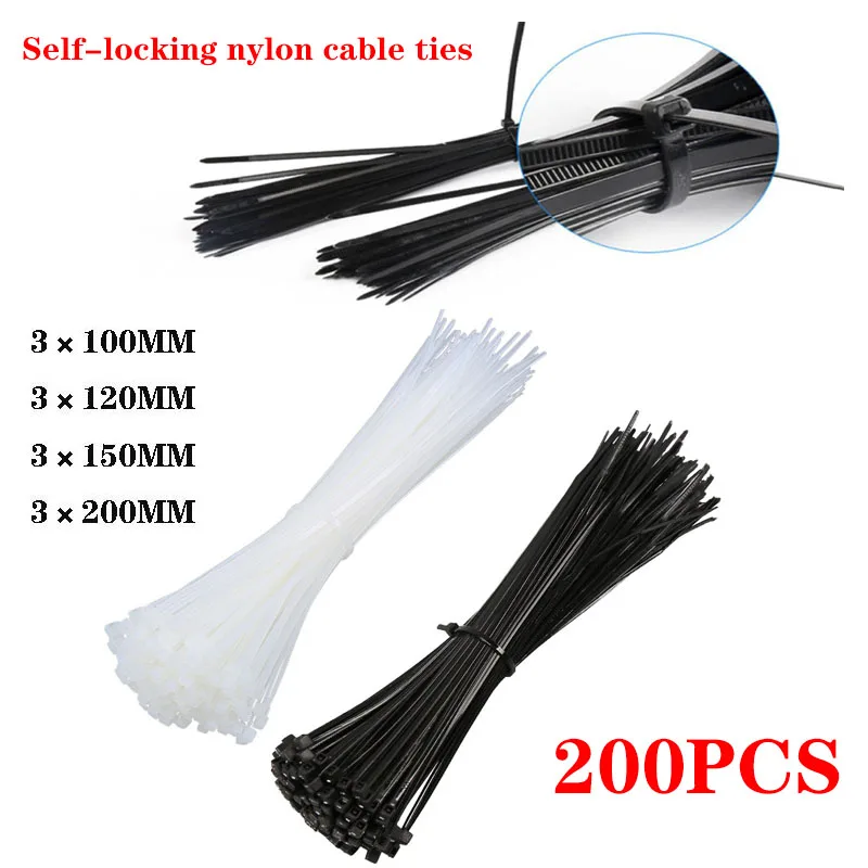 Black and White Self-locking Nylon Cable Ties Plastic Cable Ties 3*100*3*200 Industrial Cable Ties Fixing Ring 200pcs
Black and White Self-locking Nylon Cable Ties Plastic Cable Ties 3*100*3*200 Industrial Cable Ties Fixing Ring 200pcs