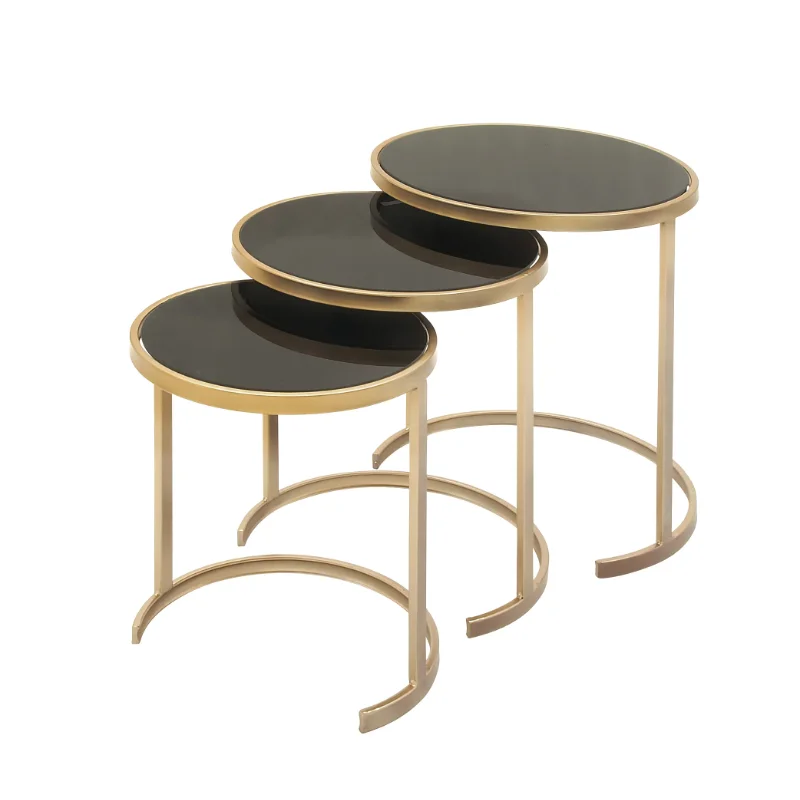 DecMode 18" x 21" Gold Metal Nesting Accent Table with Black Glass Top, 3-Pieces
DecMode 18" x 21" Gold Metal Nesting Accent Table with Black Glass Top, 3-Pieces