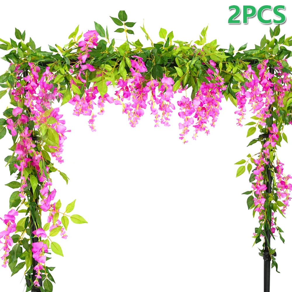 

2pc 1.8M Wisteria Artificial Flowers Vine Garland Plants Wedding Arch Decoration Fake Plant Leaf Rattan Trailing Wall Flower Ivy