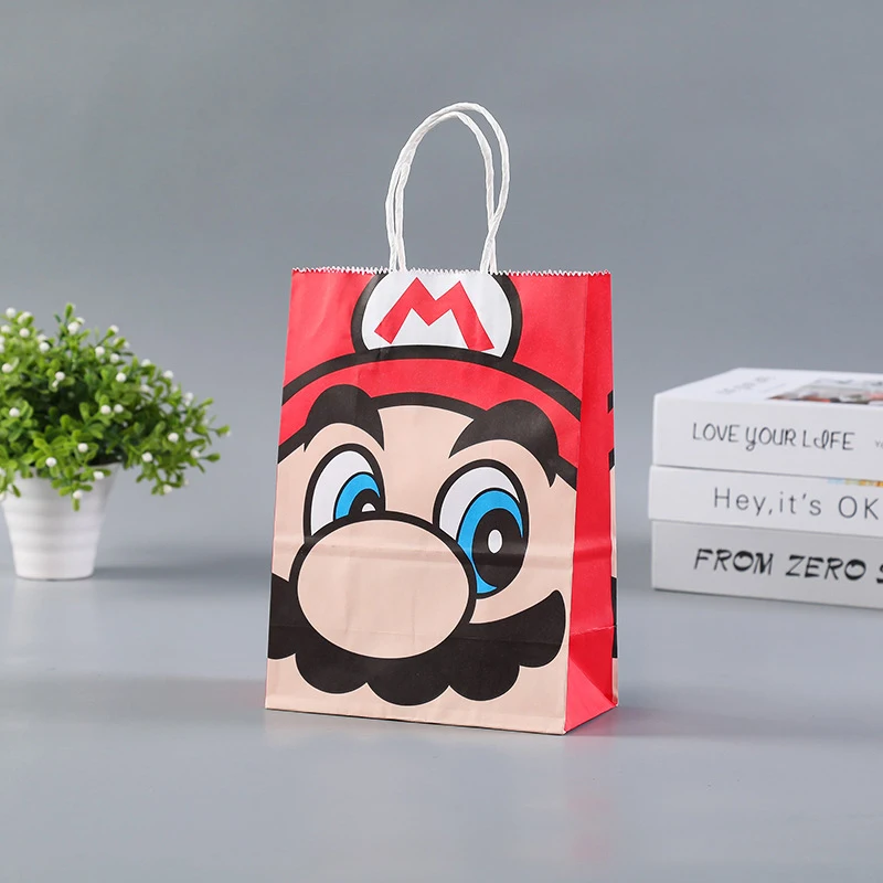 

4pcs Super Mario Bros Tote Gifts Bags Mario Yoshi Toad Anime Figures Kraft Paper Candy Bag Party Supplies Kids Birthday Gifts