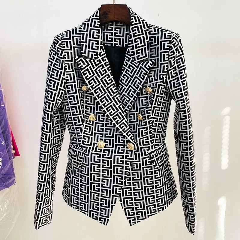 Jacquard Weave Newest Designer Jacket Women's Double Breasted Lion Buttons Geometrical Jacquard Blazer
Jacquard Weave Newest Designer Jacket Women's Double Breasted Lion Buttons Geometrical Jacquard Blazer