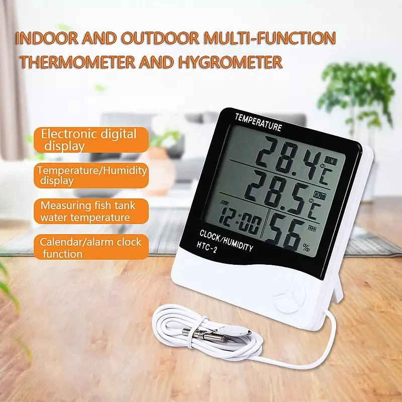 LCD Electronic Digital Temperature Humidity Meter Alarm Clock Home Indoor Outdoor Thermometer Hygrometer Weather Station HTC-2
LCD Electronic Digital Temperature Humidity Meter Alarm Clock Home Indoor Outdoor Thermometer Hygrometer Weather Station HTC-2