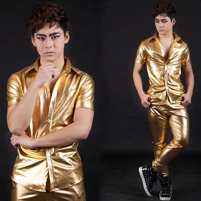 Hip Hop Jazz Dance Costumes For Men Pure Color Casual Gold Short Sleeve Shirt Ballroom Dance Clothing Host Stage Wear XS1727 
Hip Hop Jazz Dance Costumes For Men Pure Color Casual Gold Short Sleeve Shirt Ballroom Dance Clothing Host Stage Wear XS1727