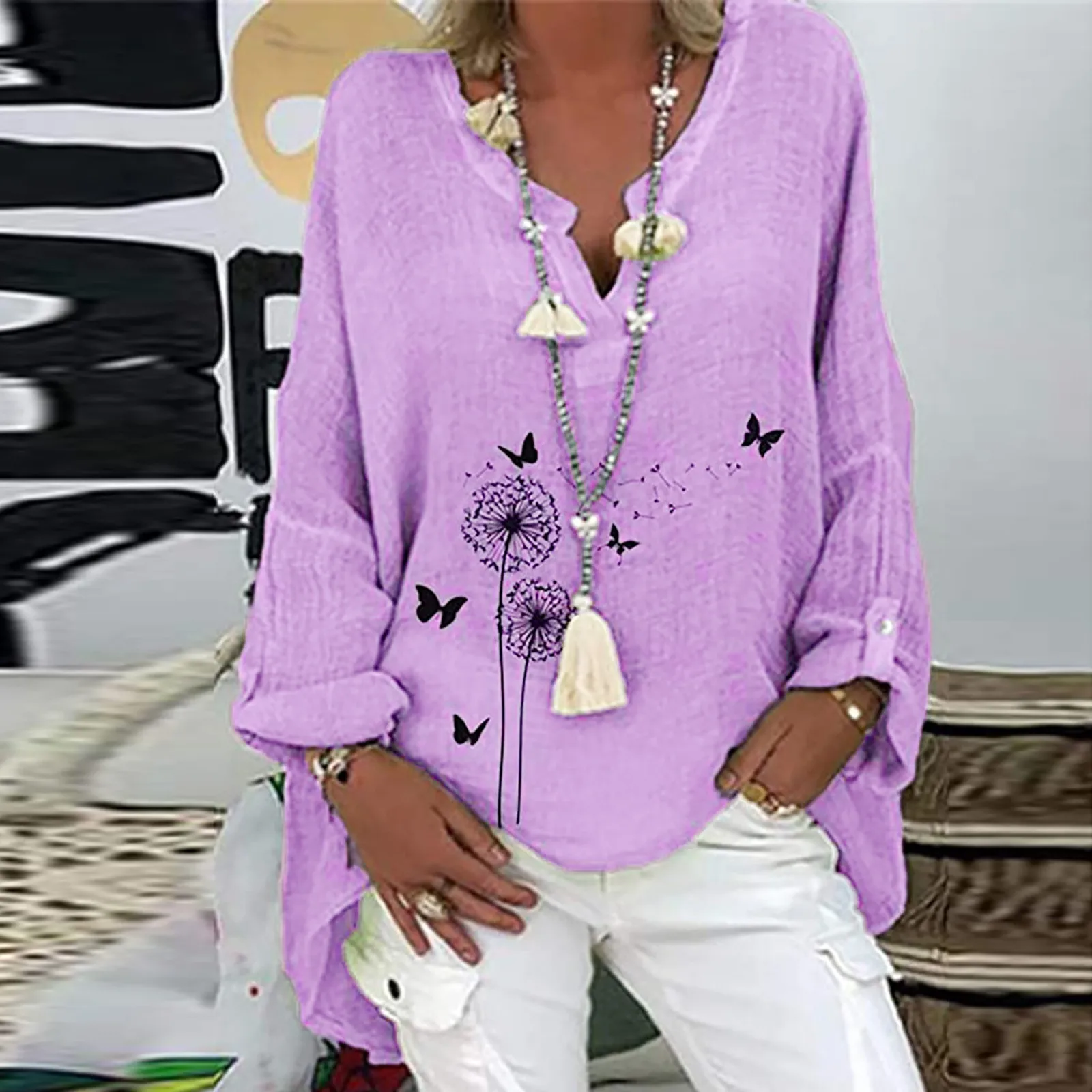 Solid Color Shirts Womens Casual Sleeve Blouse Size Loose Floral Long Women Print V-neck Top Turtleneck Shirts for Women
Solid Color Shirts Womens Casual Sleeve Blouse Size Loose Floral Long Women Print V-neck Top Turtleneck Shirts for Women
