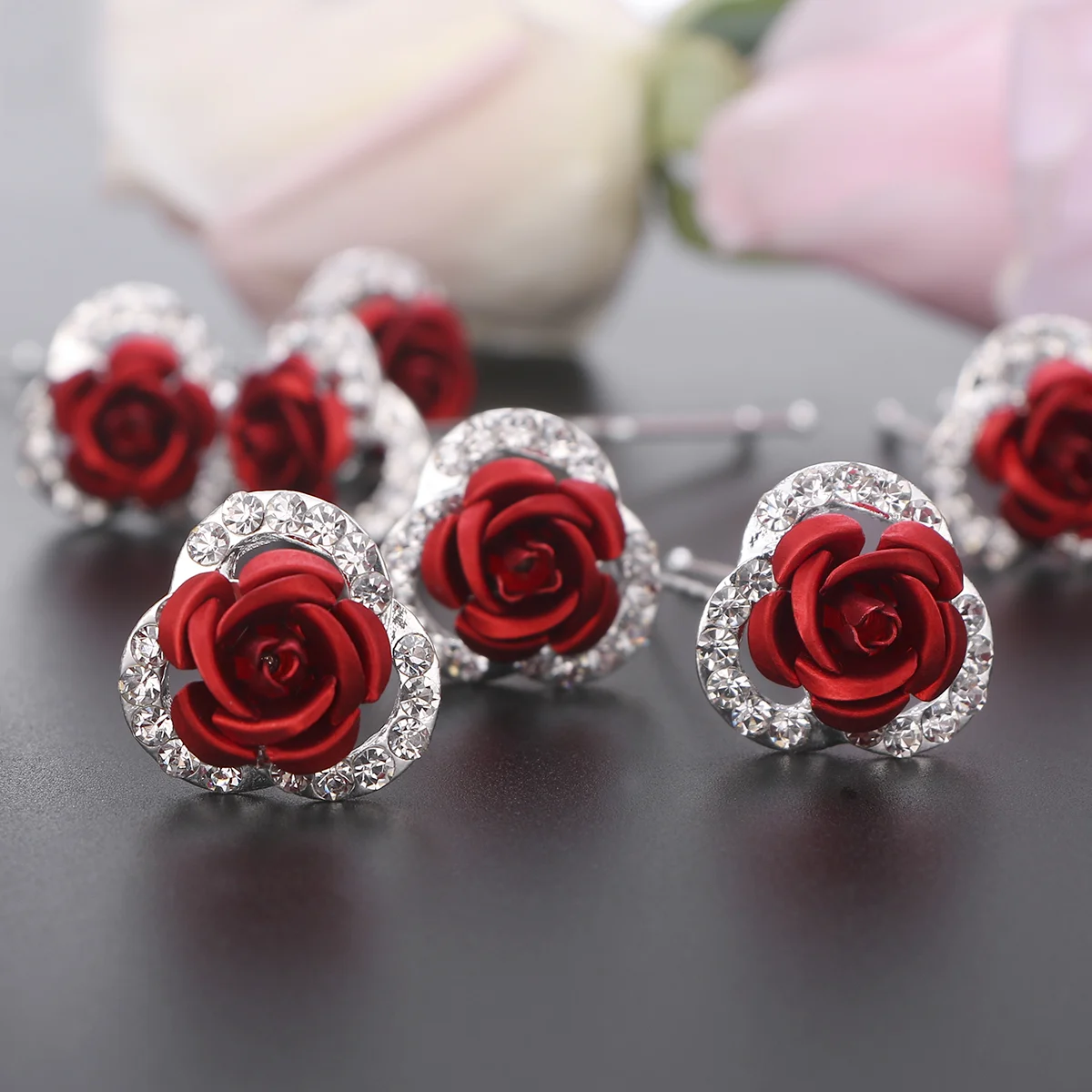 Frcolor 5 Pairs Red Rose Hair U-shaped Rhinestone Flower Hairpin Clips Bridal Hair Accessory Wedding Headpiece
Frcolor 5 Pairs Red Rose Hair U-shaped Rhinestone Flower Hairpin Clips Bridal Hair Accessory Wedding Headpiece