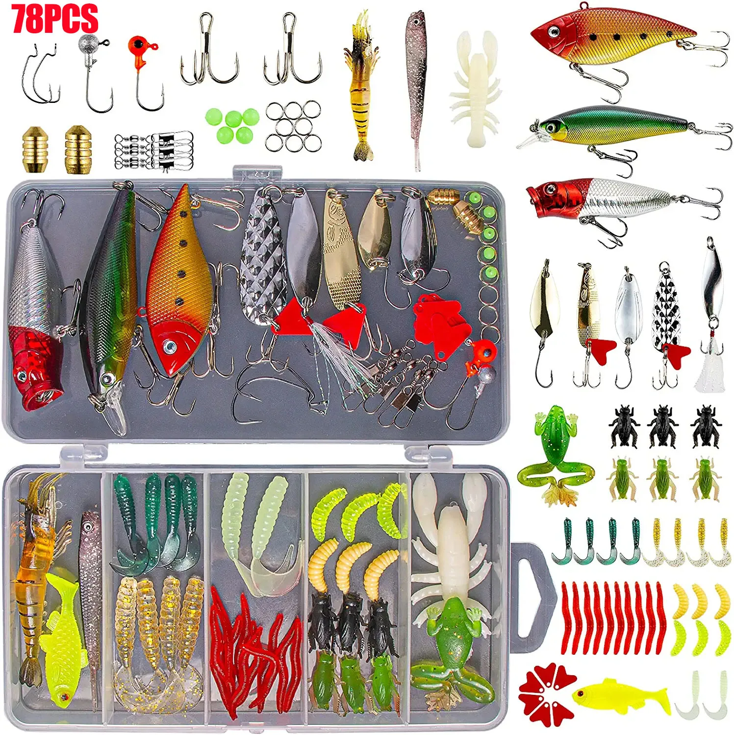 78Pcs Fishing Lure Tackle Set Box Soft Hard Silicone Crankbait Sinking Spinner Artificial Winter Fishing Baits Hooks Accessories
78Pcs Fishing Lure Tackle Set Box Soft Hard Silicone Crankbait Sinking Spinner Artificial Winter Fishing Baits Hooks Accessories