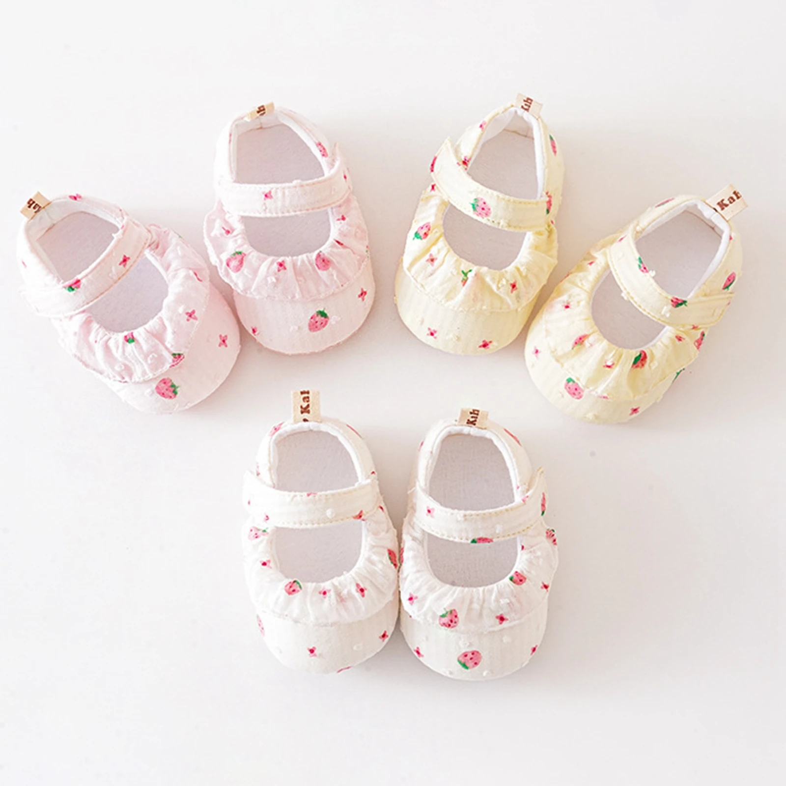 

Mildsown Baby Girls Mary Jane Flats Non-Slip Strawberry Print Ruffle Princess Dress Shoes Infant Crib Shoes Footwear