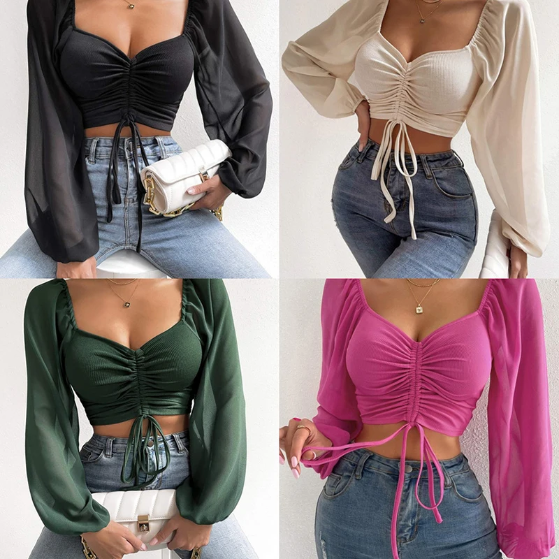Sheer Sleeve Ribbed Blouse Spring Summer Women Sexy Backless Drawstring V-neck Crop Top Y2k Fashion Lantern Sleeve Corset Blouse
Sheer Sleeve Ribbed Blouse Spring Summer Women Sexy Backless Drawstring V-neck Crop Top Y2k Fashion Lantern Sleeve Corset Blouse